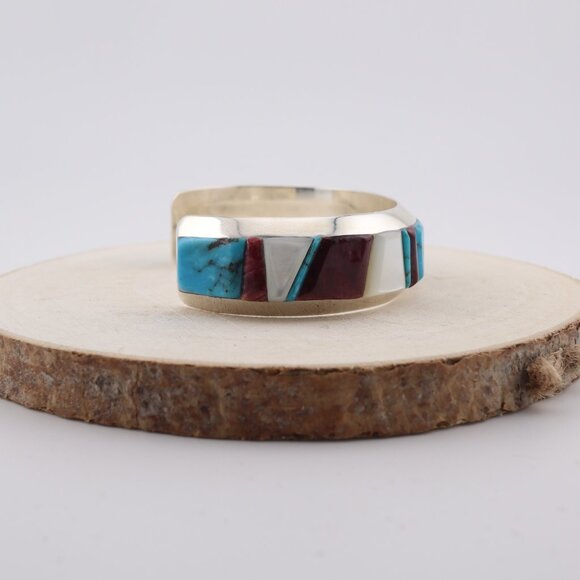 Native American Multi‎ Stones Cuff Bracelet Sterling Silver Signed Sz 6.5 in. ** - Picture 9 of 12